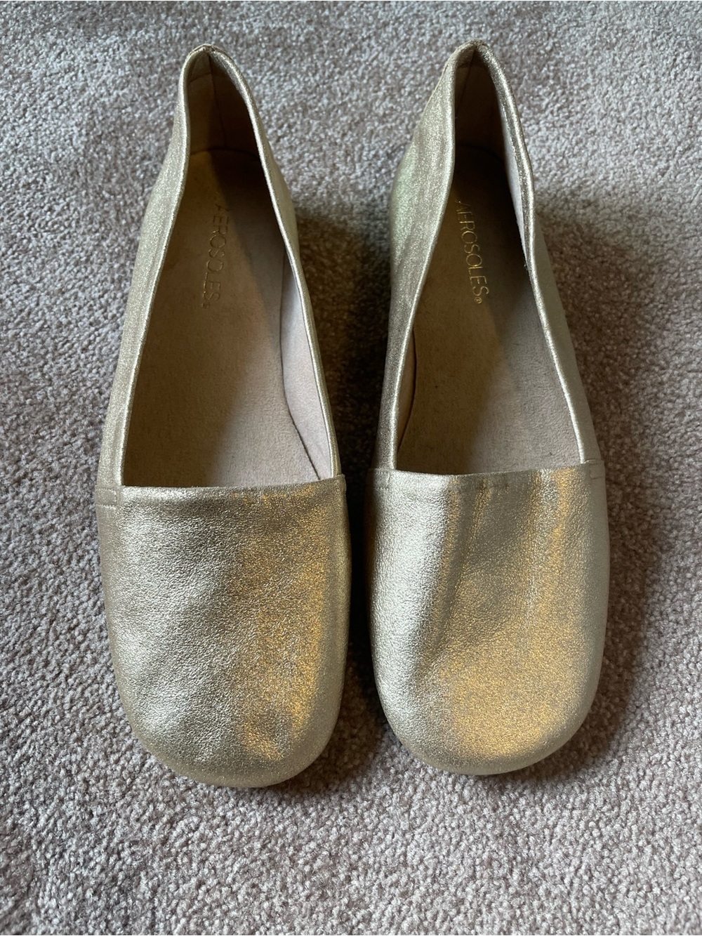 AEROSOLES Metallic Gold Slip-On Ballet Flats
